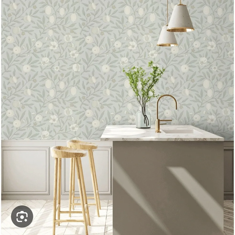 Anthropologie Green and Cream Botanical Wallpaper